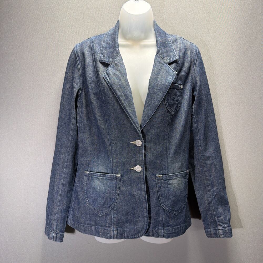 Womens Levi's Jeans Y2K Silver Label Denim Jacket With Silver Floral Buttons M